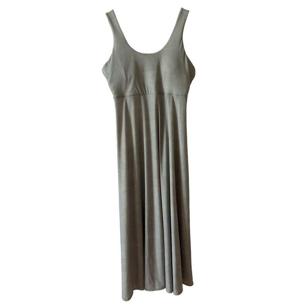 Prana Maxi Dress L Green Stripe Twist Back Shelf Bra Athleisure Outdoor Granola